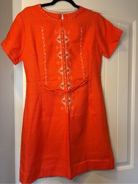 Bright Orange Embroidered Shift Dress